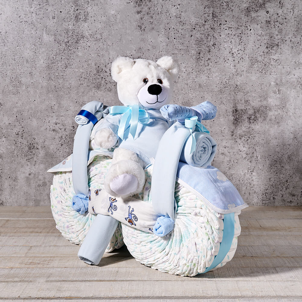 Blue Motorcycle Diaper Cake Gift