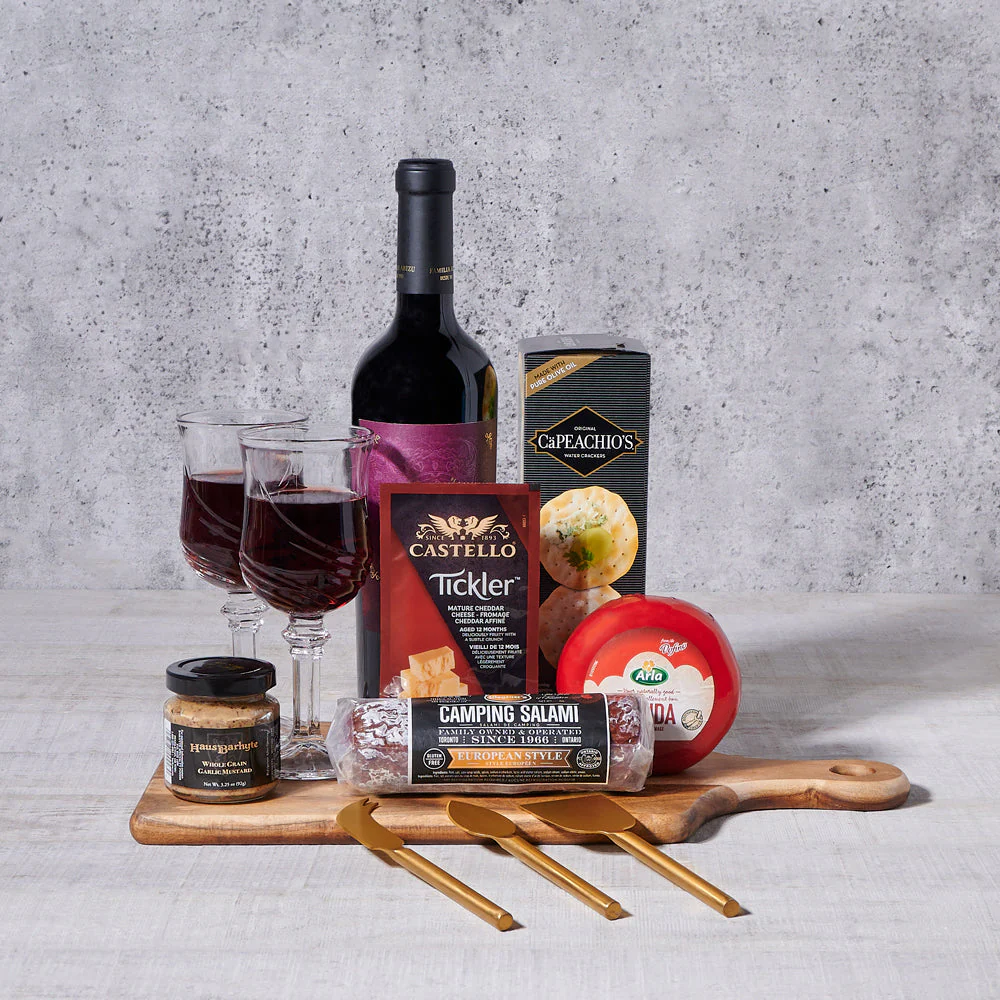Wooden Cheese Board & Wine Gift Set